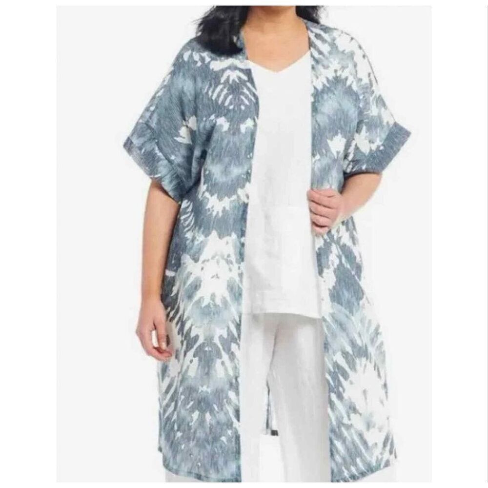 Bryn Walker Ezra Wave Blue Tie Dye Lightweight Cardigan Size Large